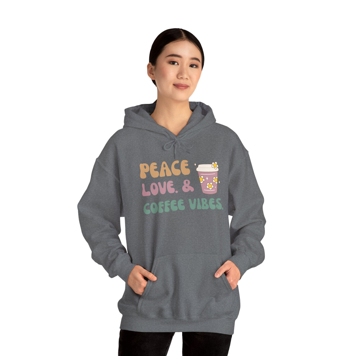 Peace Love and Coffee Vibes Unisex Heavy Blend™ Hooded Sweatshirt